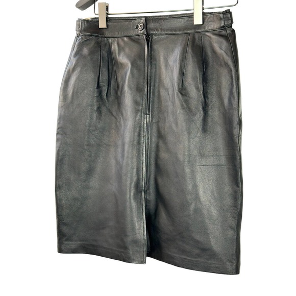 Saguaro Genuine Soft Leather Double Slit Buckle Skirt Black Women's Size 14 - Picture 4 of 16